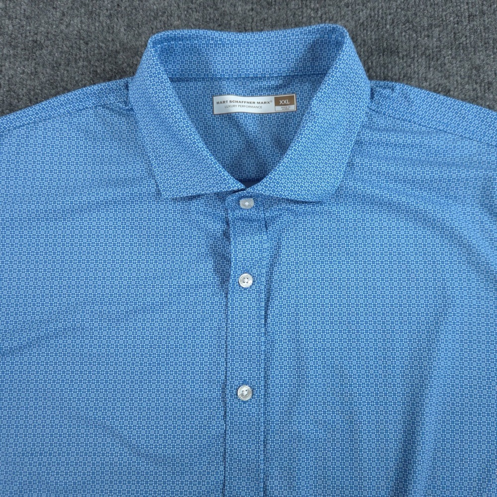 Hart Schaffner Marx Mens 2XL Luxury Performance Blue Shirt Geometric Button Down